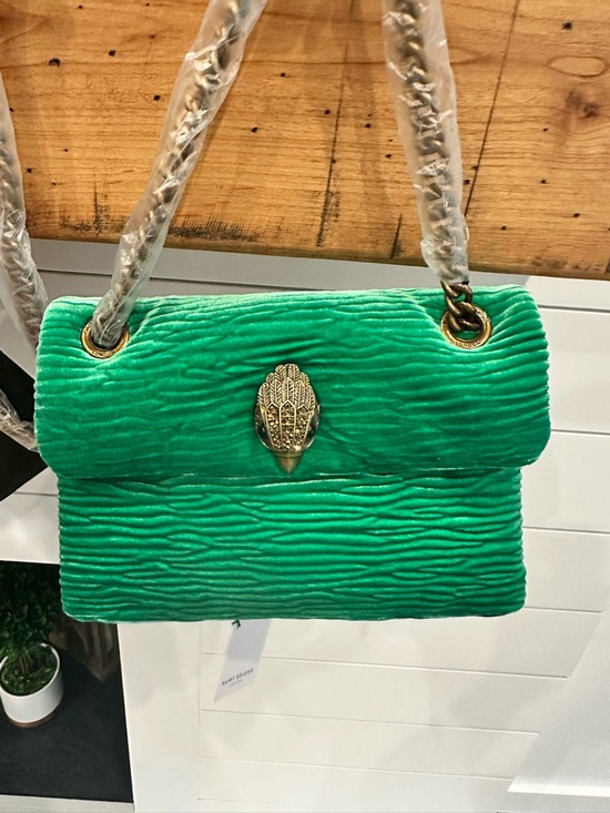 Kurt Geiger Handbags - Kurt Geiger Kew Emerald Green Textured Velvet Chain Shoulder Crossbody Bag